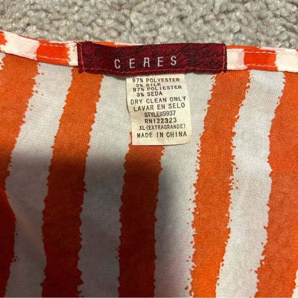 Ceres Women’s Large Top Orange White Stripe Sheer - Picture 6 of 6